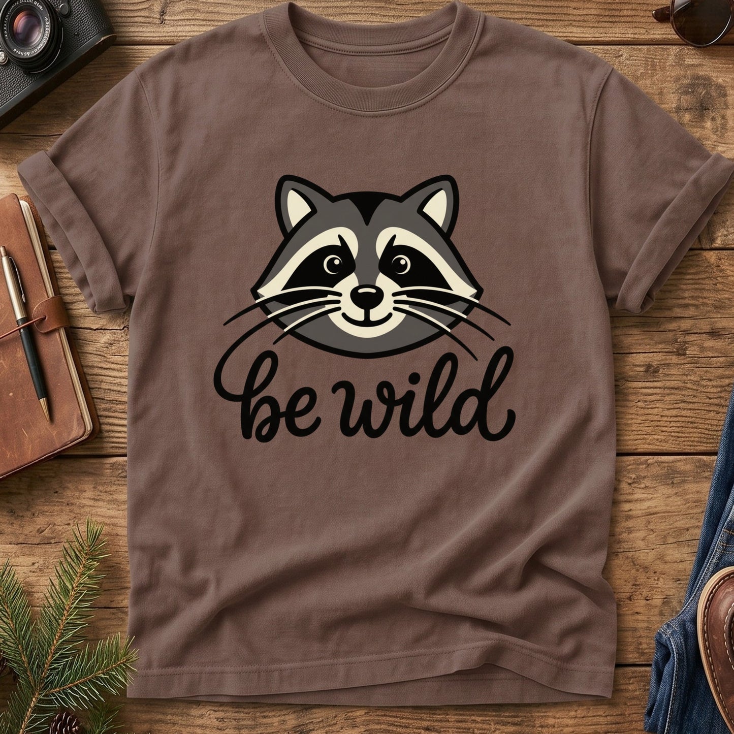 Be Wild Raccoon Tee – lifestyle photo, Softstyle tee