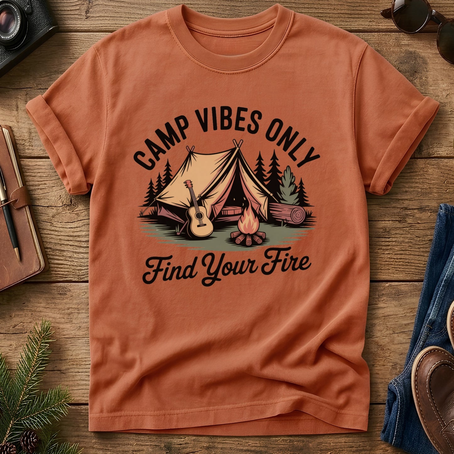Camp Vibes Only Tee – close-up of camp vibes only artwork