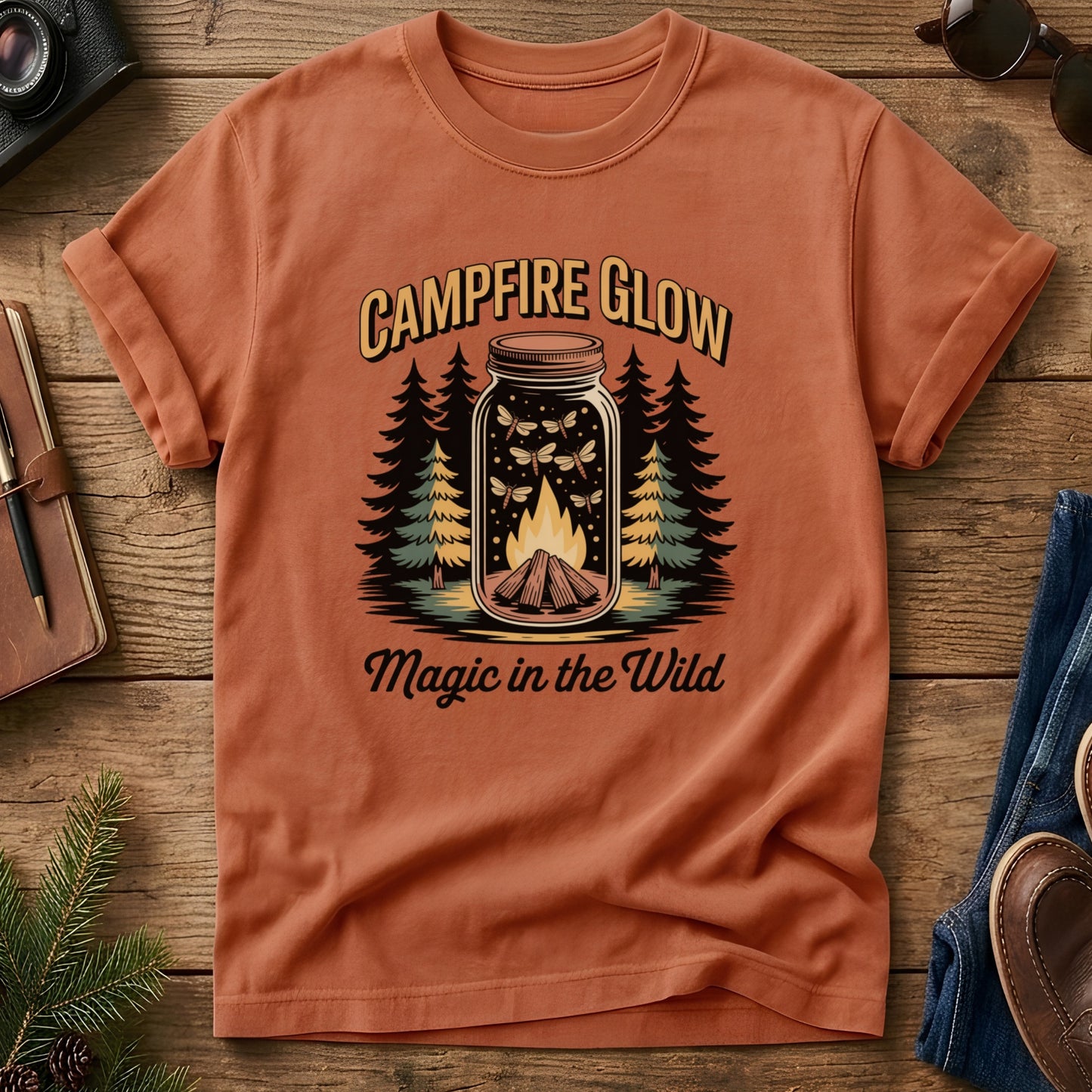 Campfire Glow Mountain Tee – lifestyle photo, garment-dyed Comfort Colors tee