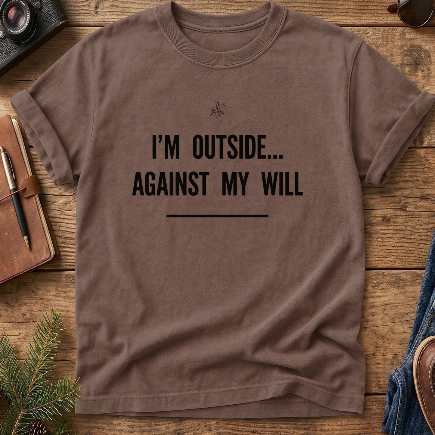 I'm Outside Against My Will Tee – lifestyle photo, Softstyle tee