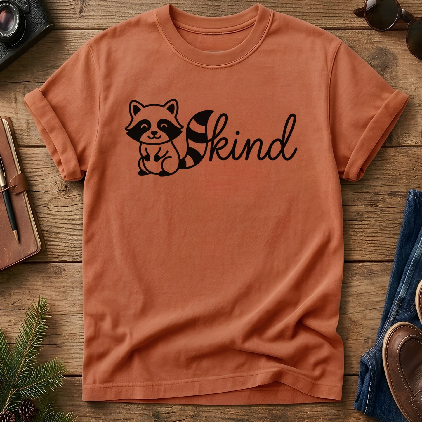 Kind Raccoon Tee – kind raccoon graphic tee in Yam, product photo 6