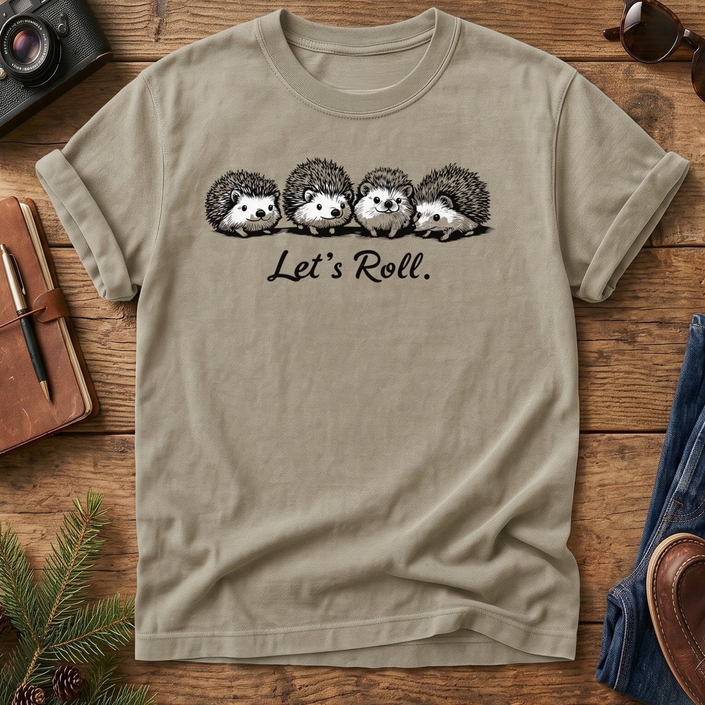 Let's Roll Hedgehog Tee – folded flat lay of garment-dyed Comfort Colors fabric