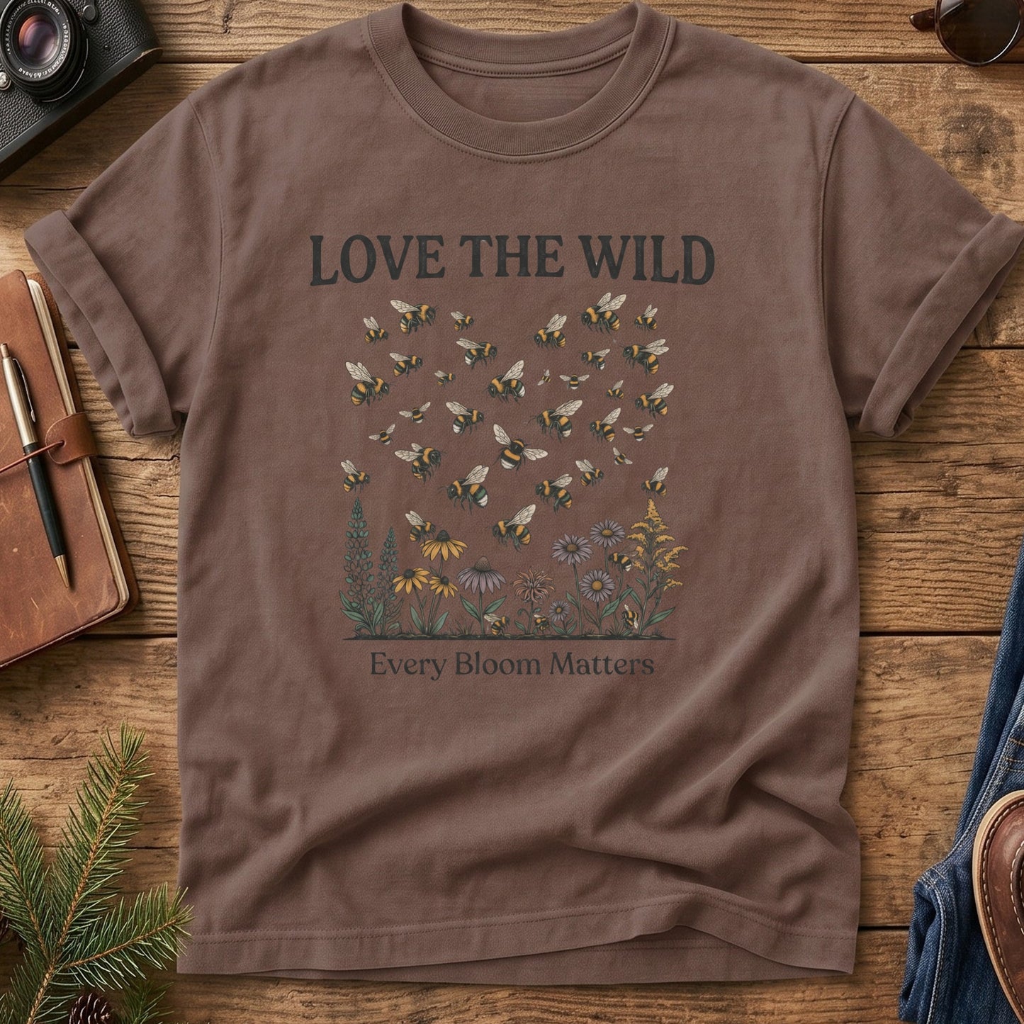Love The Wild Tee – outdoor lettering and mountain silhouette graphic tee, product photo 10