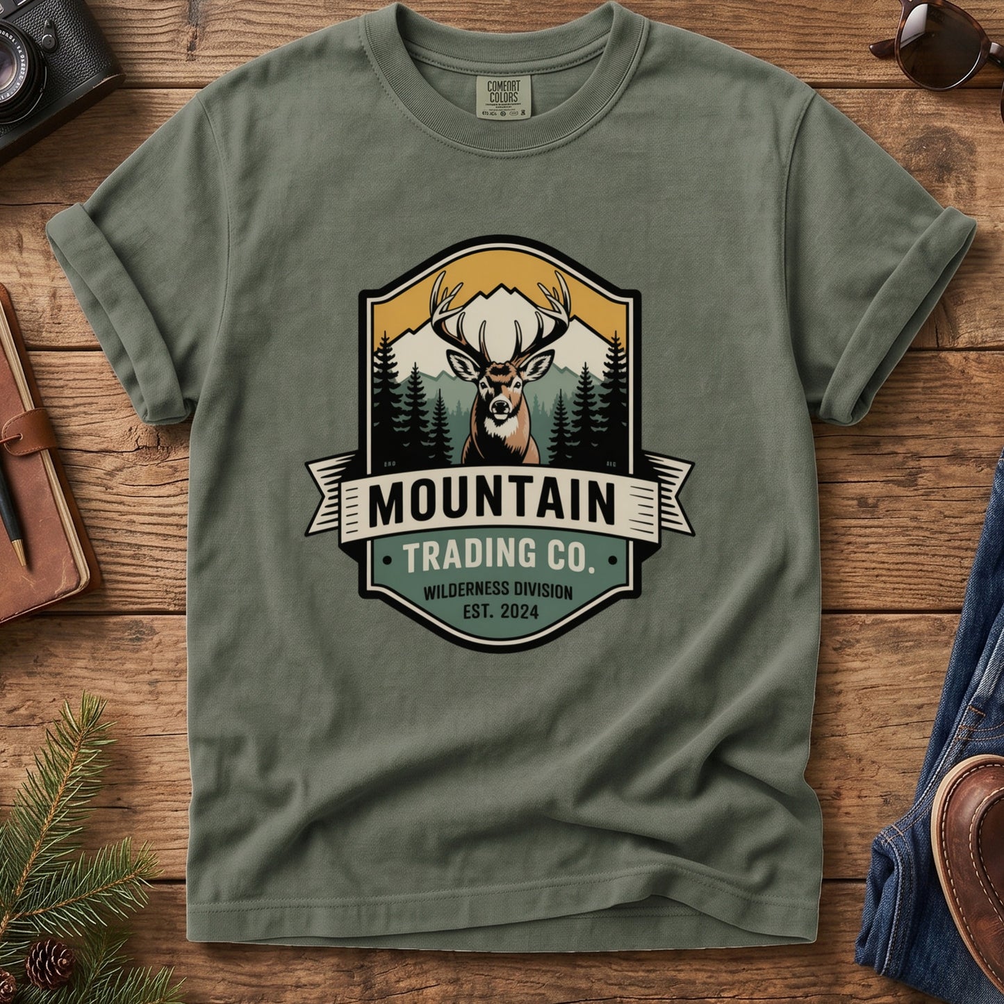 Mountain Trading Co. Heritage Tee – additional angle showing heritage badge print