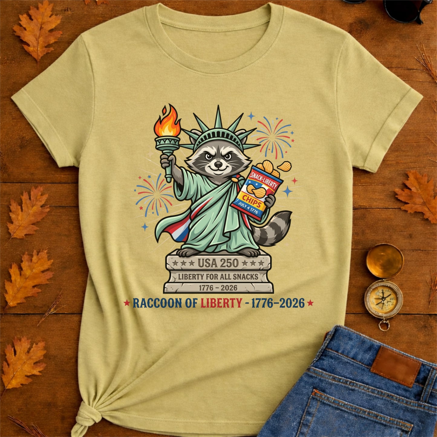 Raccoon of Liberty T-Shirt — "RACCOON OF LIBERTY 1776–2026" Patriotic