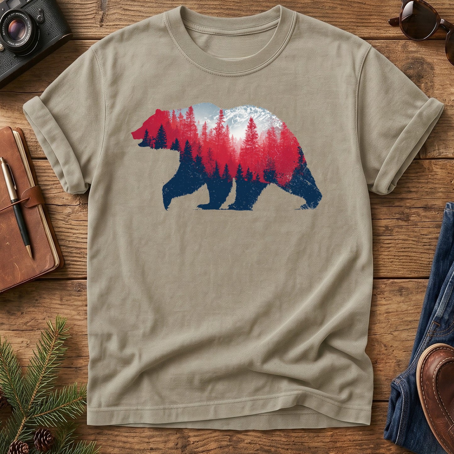 Retro Bear Wilderness Tee – folded flat lay of garment-dyed Comfort Colors fabric