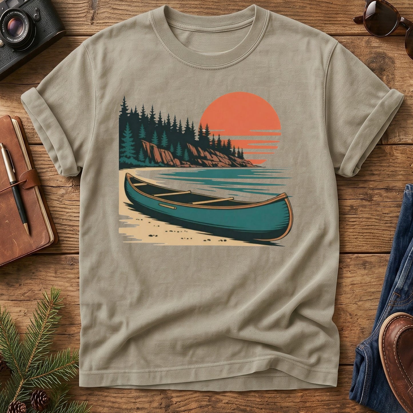 River Sunset Adventure Tee – folded flat lay of garment-dyed Comfort Colors fabric