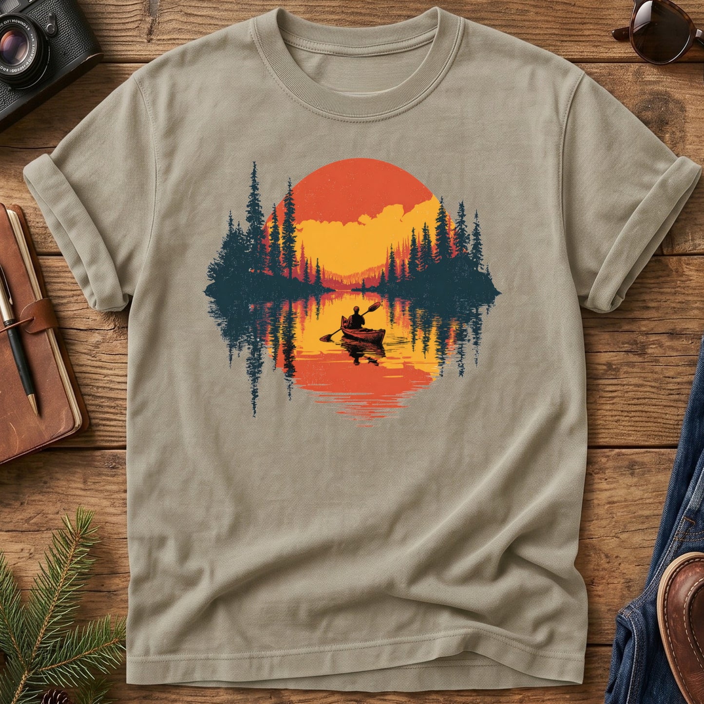 Sunset Wilderness Tee – folded flat lay of garment-dyed Comfort Colors fabric