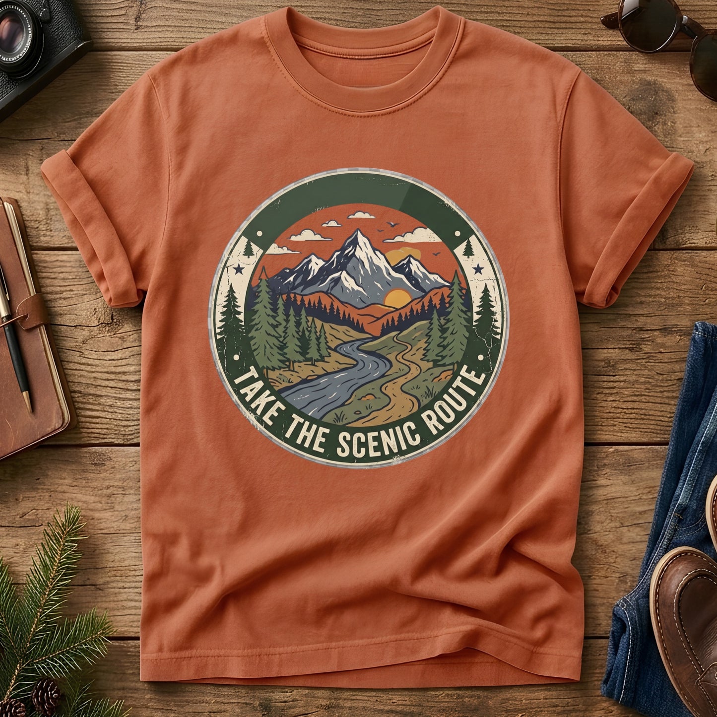 Take The Scenic Route Tee – scenic route road trip graphic on Yam Comfort Colors t-shirt