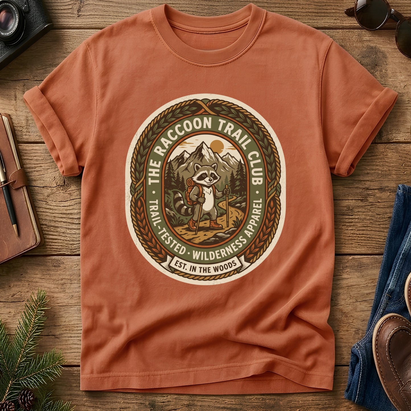 The Raccoon Campfire Shirt – close-up of artwork