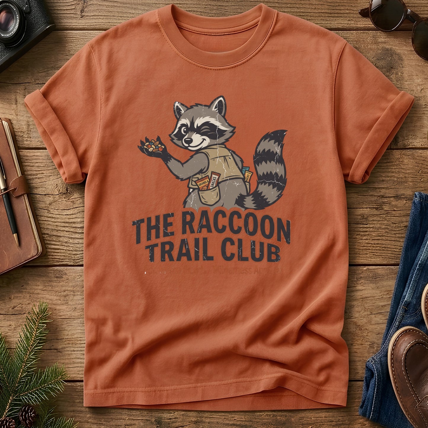 The Raccoon Trail Club Snack Vest Raccoon Mascot Tee