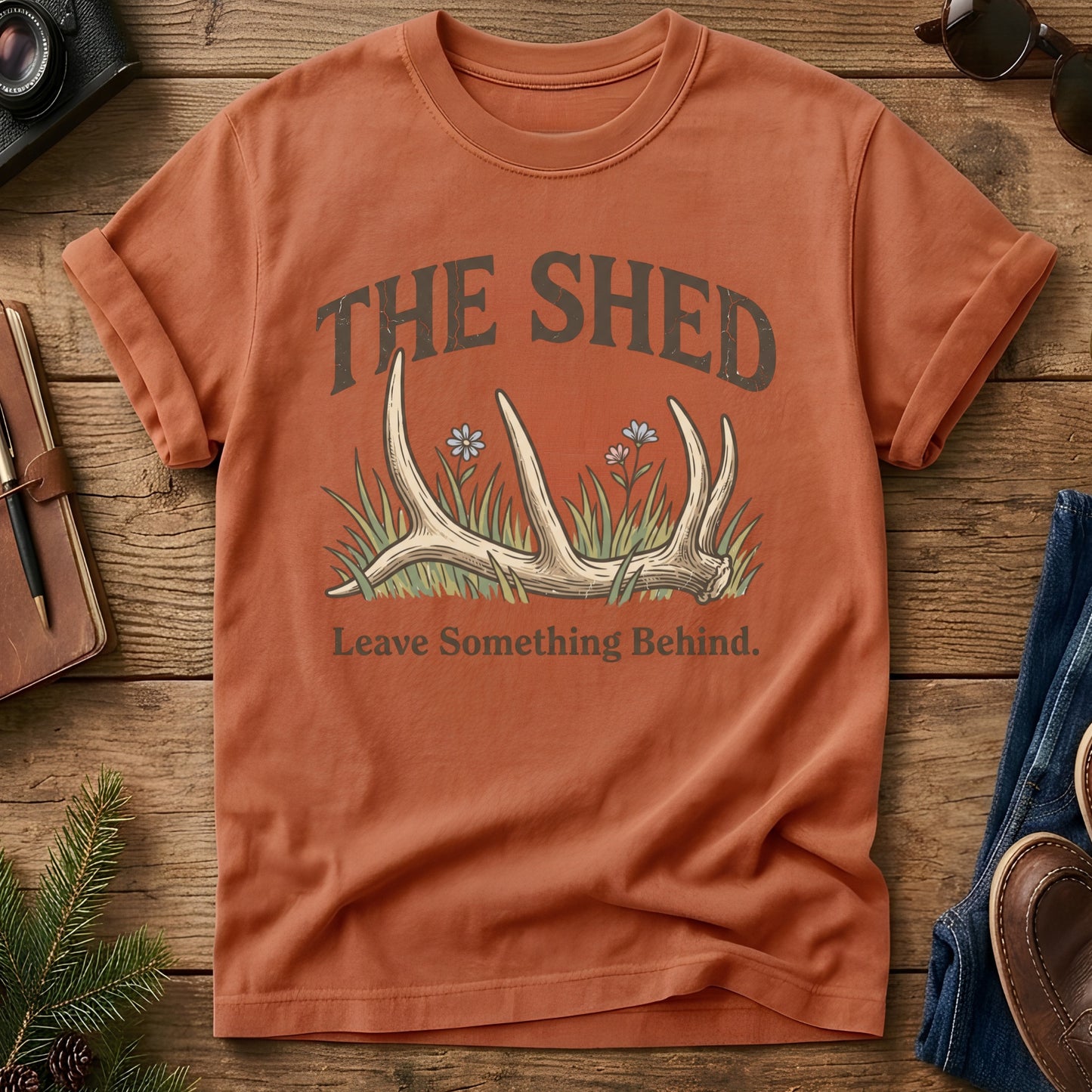 The Shed Hunter Tee – shed antler and wildflower graphic tee, product photo 7