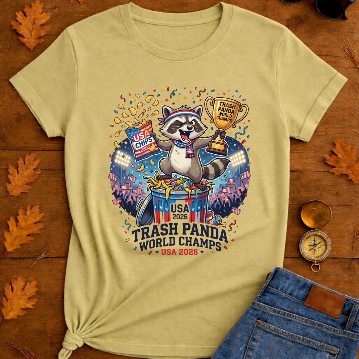 Trash Panda World Champs T-Shirt – USA 2026 Raccoon Trophy Design