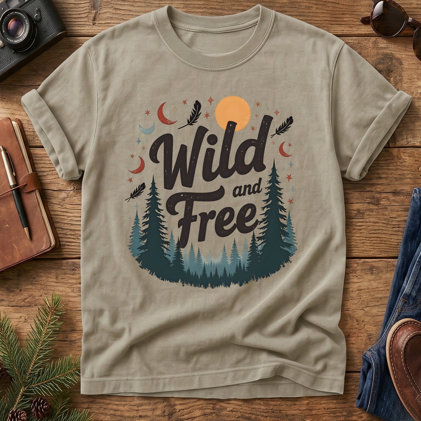 Wild & Free Forest Tee – folded flat lay of garment-dyed Comfort Colors fabric