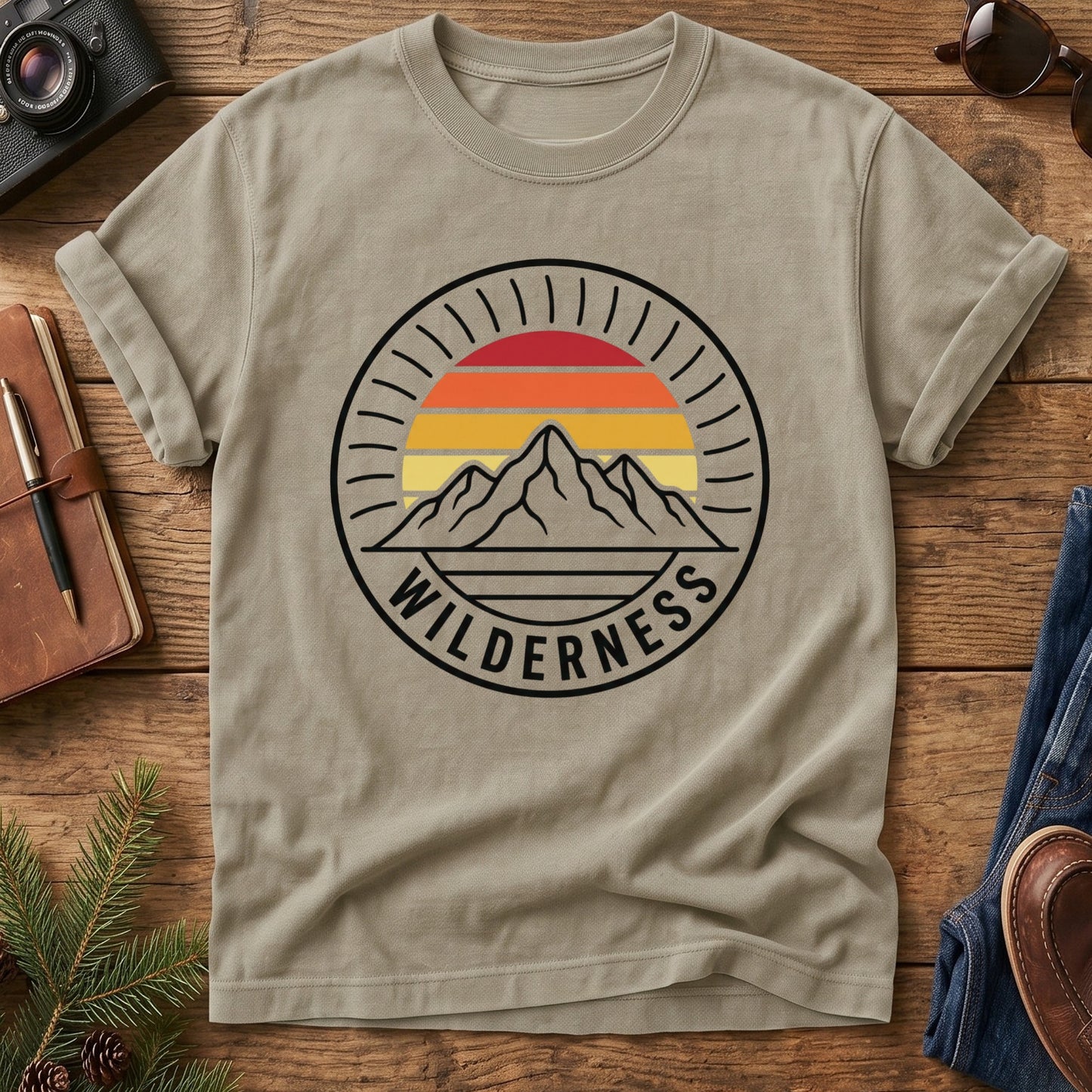 Wilderness Sunset Mountain Tee – back view of garment-dyed Comfort Colors t-shirt