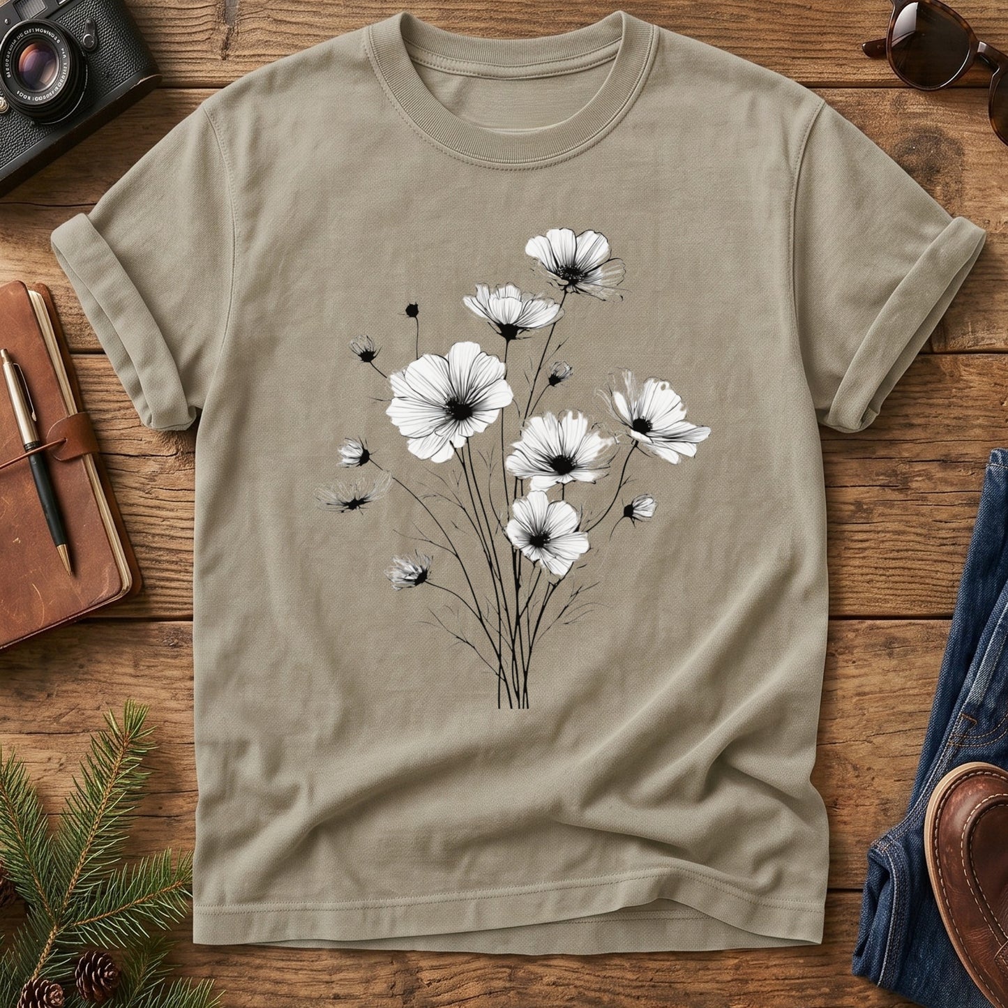 Wildflower Nature Tee – styled outdoor lifestyle photo