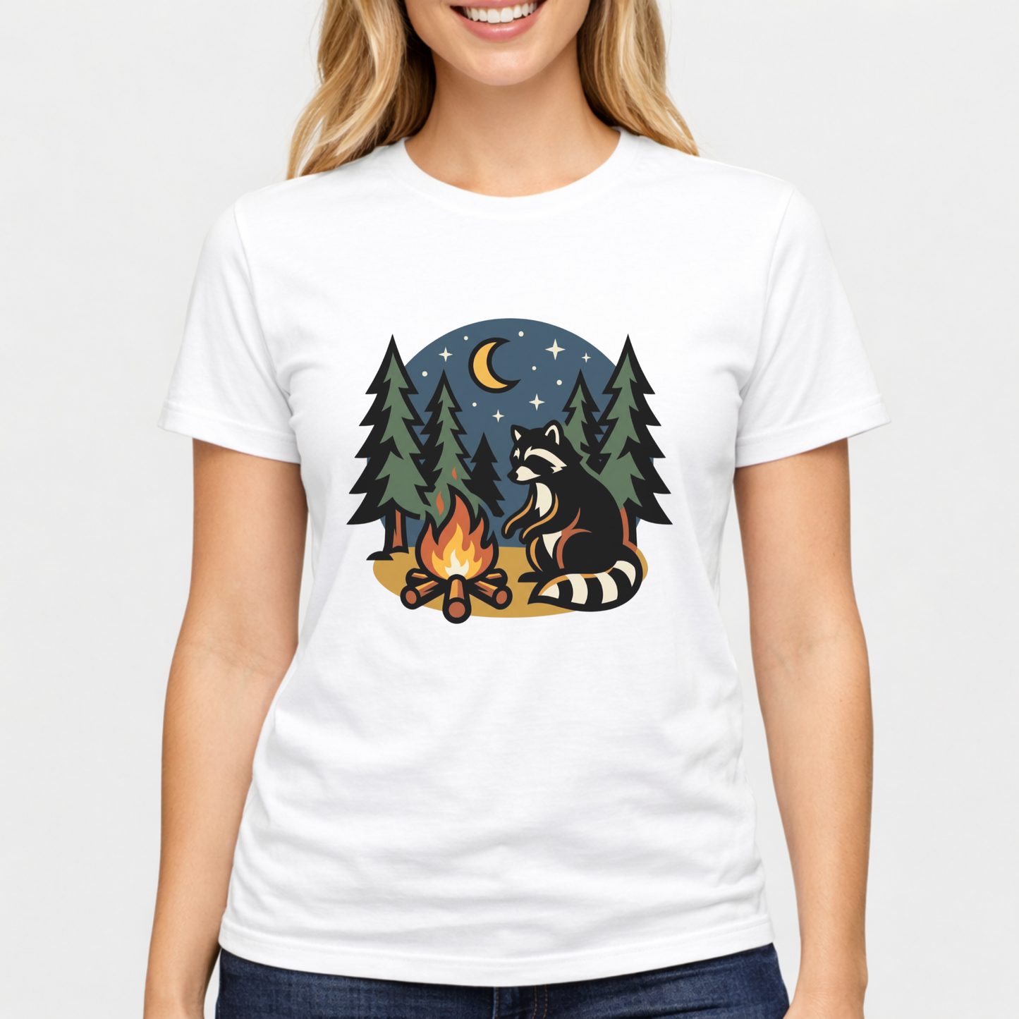 Raccoon Warning Campfire T-Shirt — Funny Camping Graphic Tee