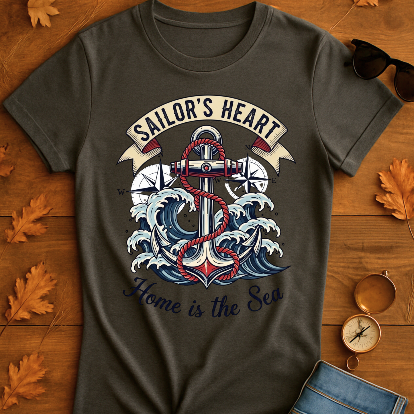 Sailor's Heart Unisex T-Shirt - Home is the Sea Design