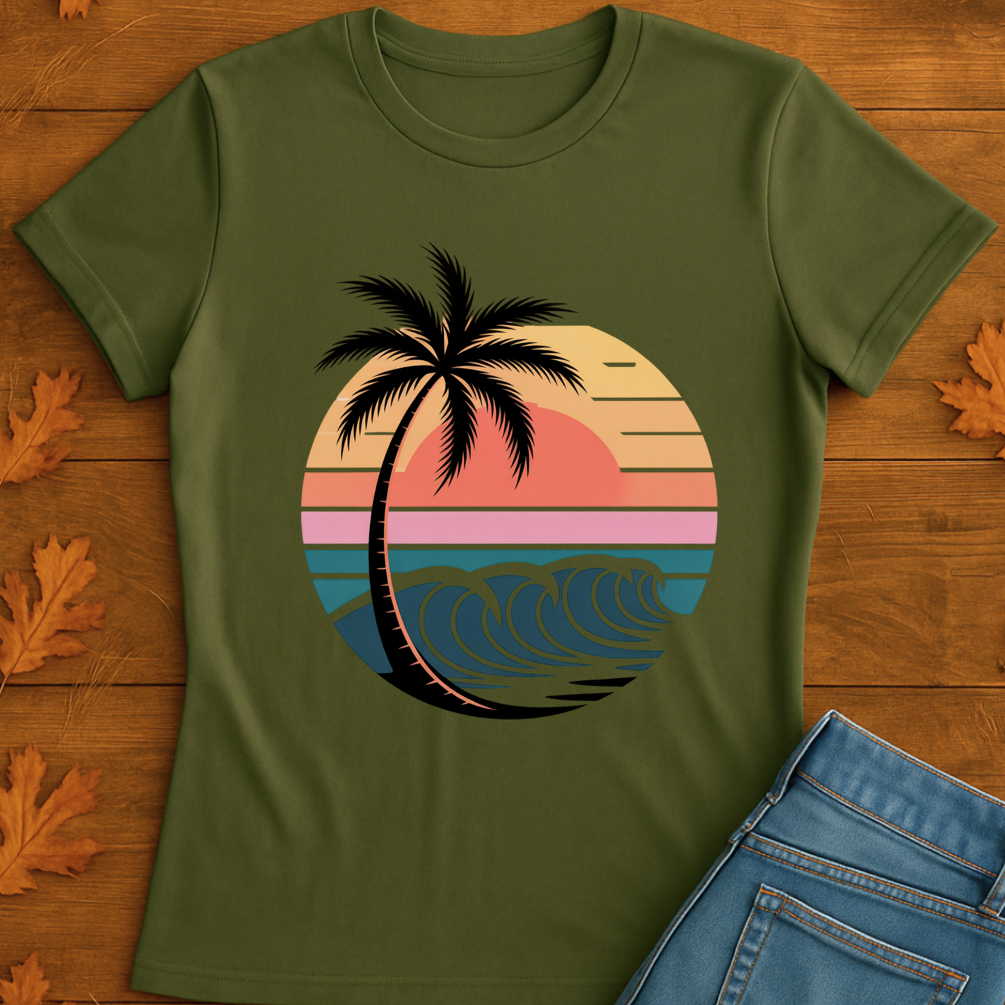 Beach Waves Unisex T-Shirt - Palm Tree Design