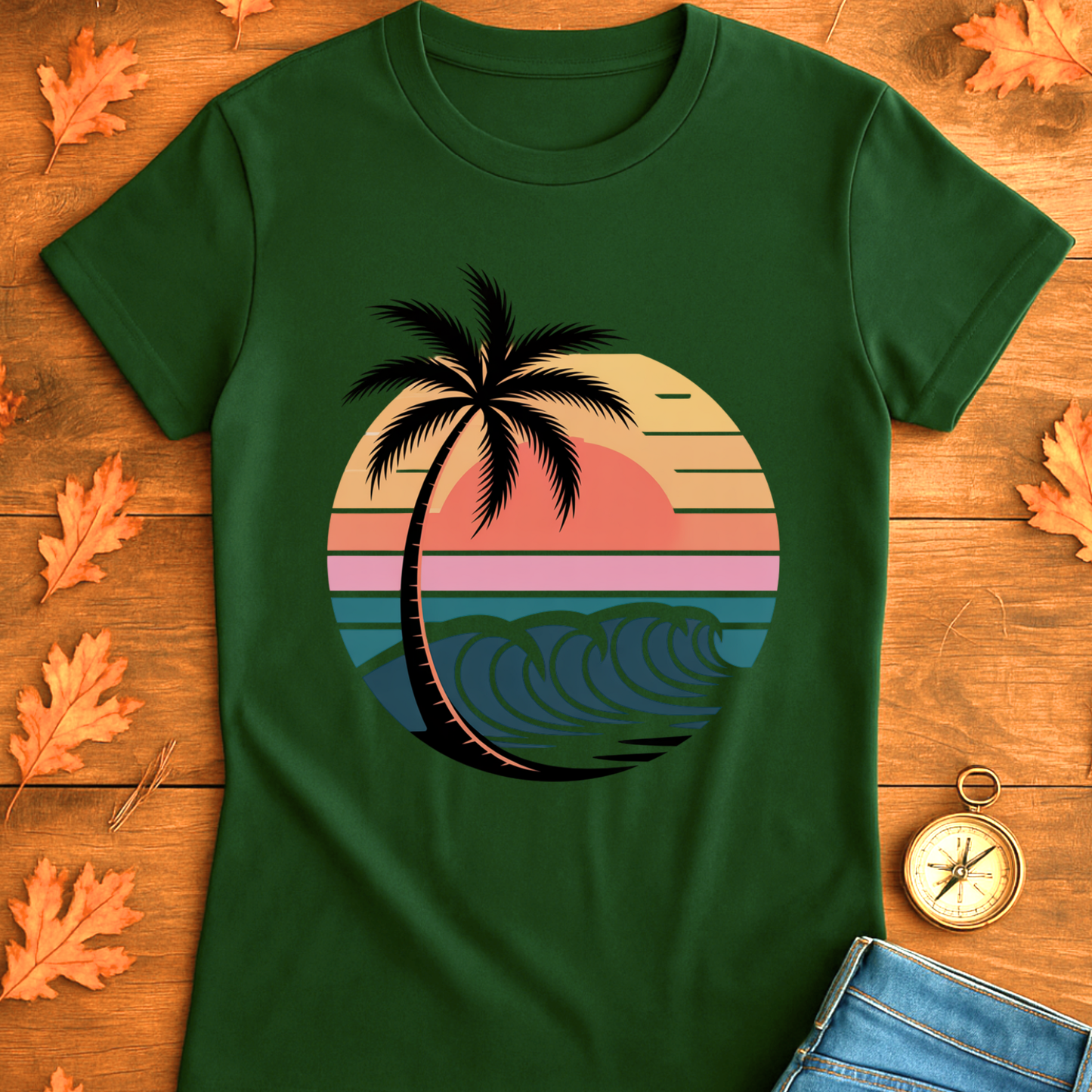 Beach Waves Unisex T-Shirt - Palm Tree Design