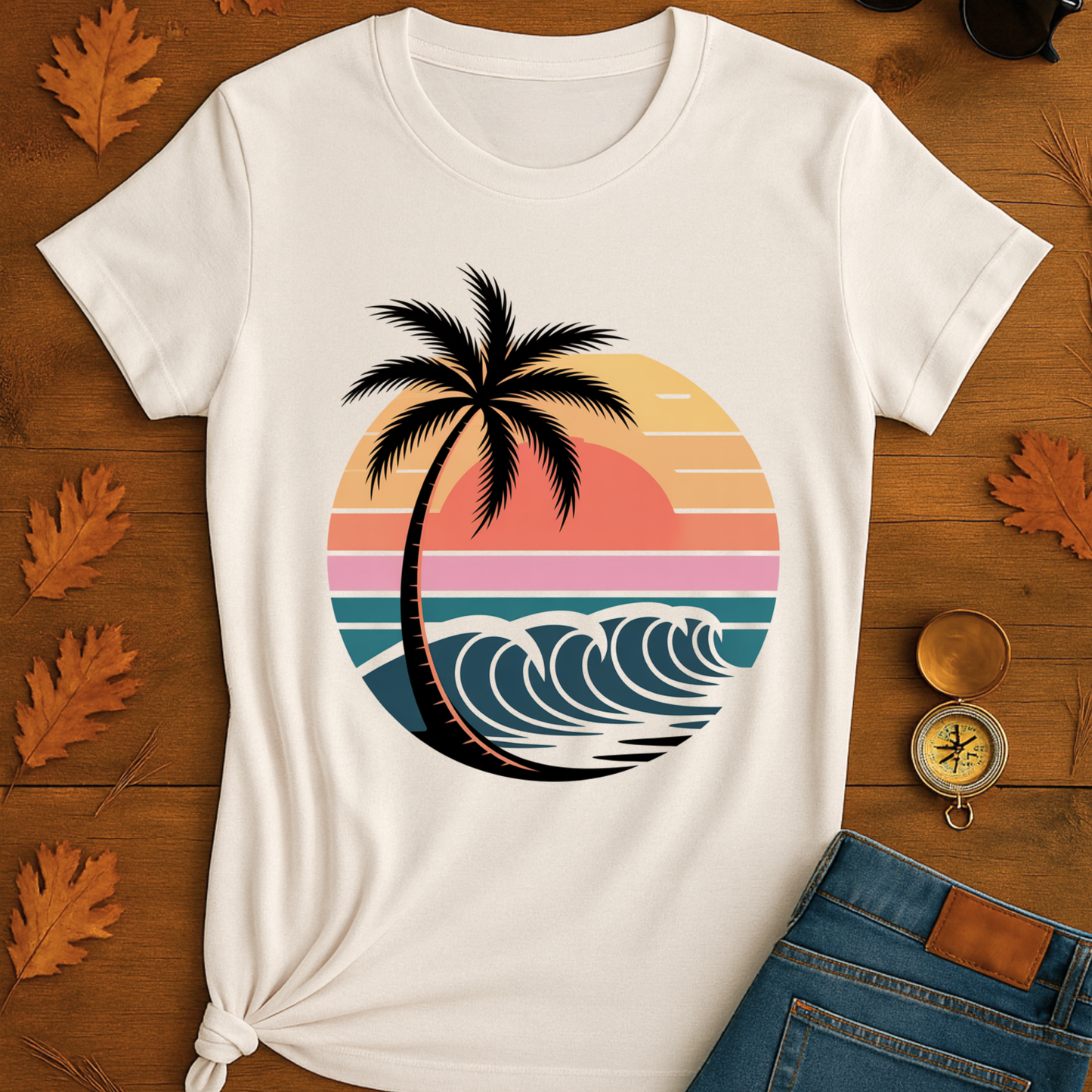 Beach Waves Unisex T-Shirt - Palm Tree Design