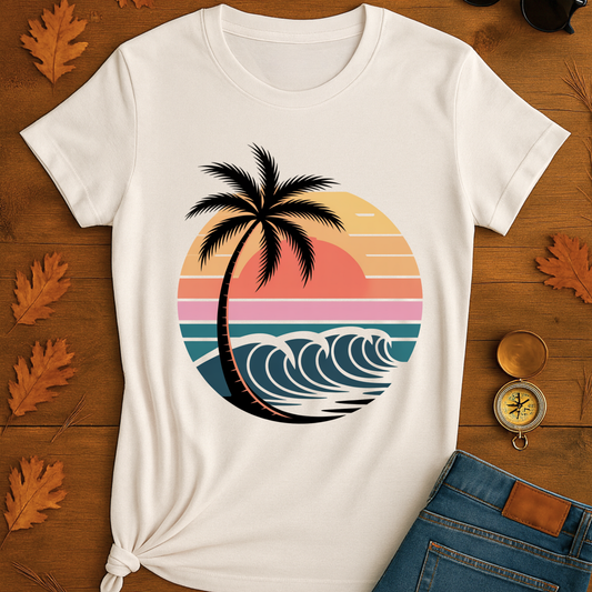 Beach Waves Unisex T-Shirt - Palm Tree Design
