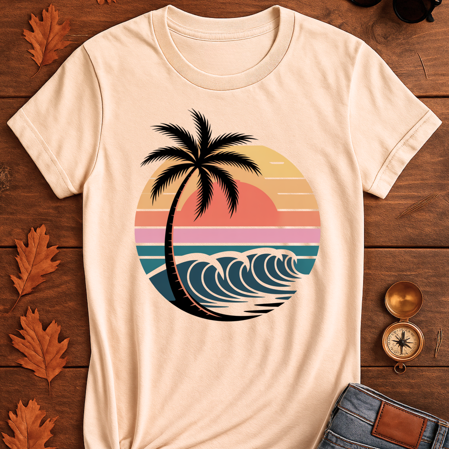 Beach Waves Unisex T-Shirt - Palm Tree Design