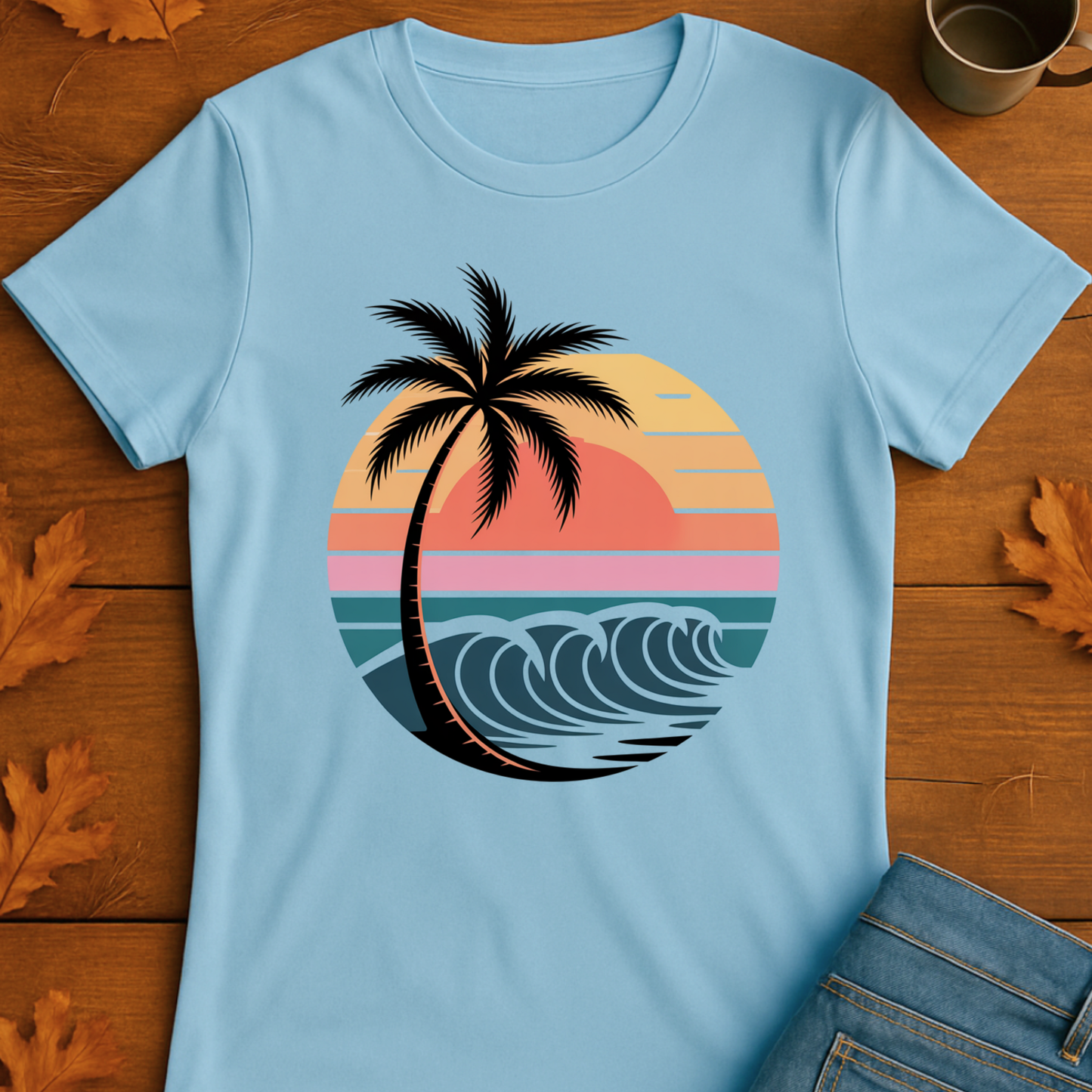 Beach Waves Unisex T-Shirt - Palm Tree Design