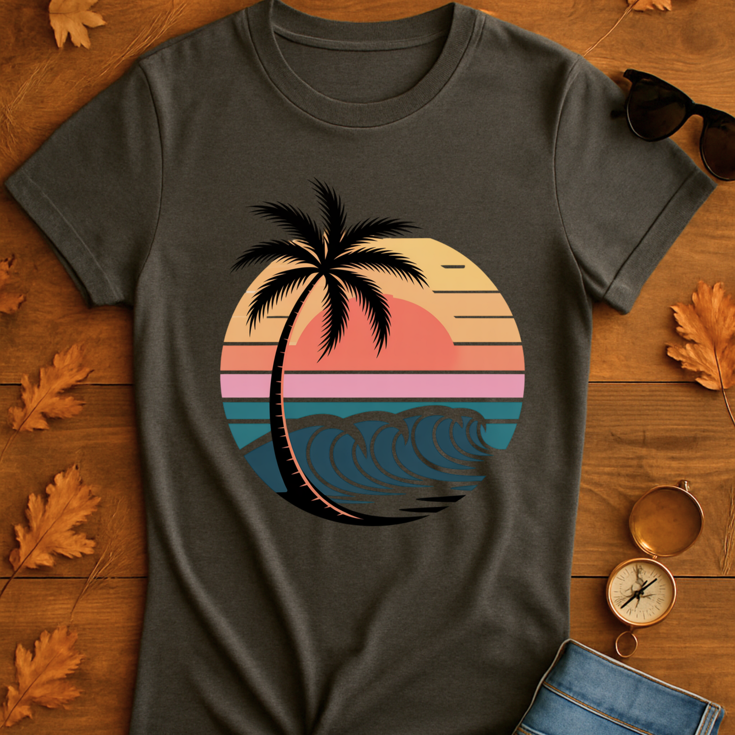 Beach Waves Unisex T-Shirt - Palm Tree Design
