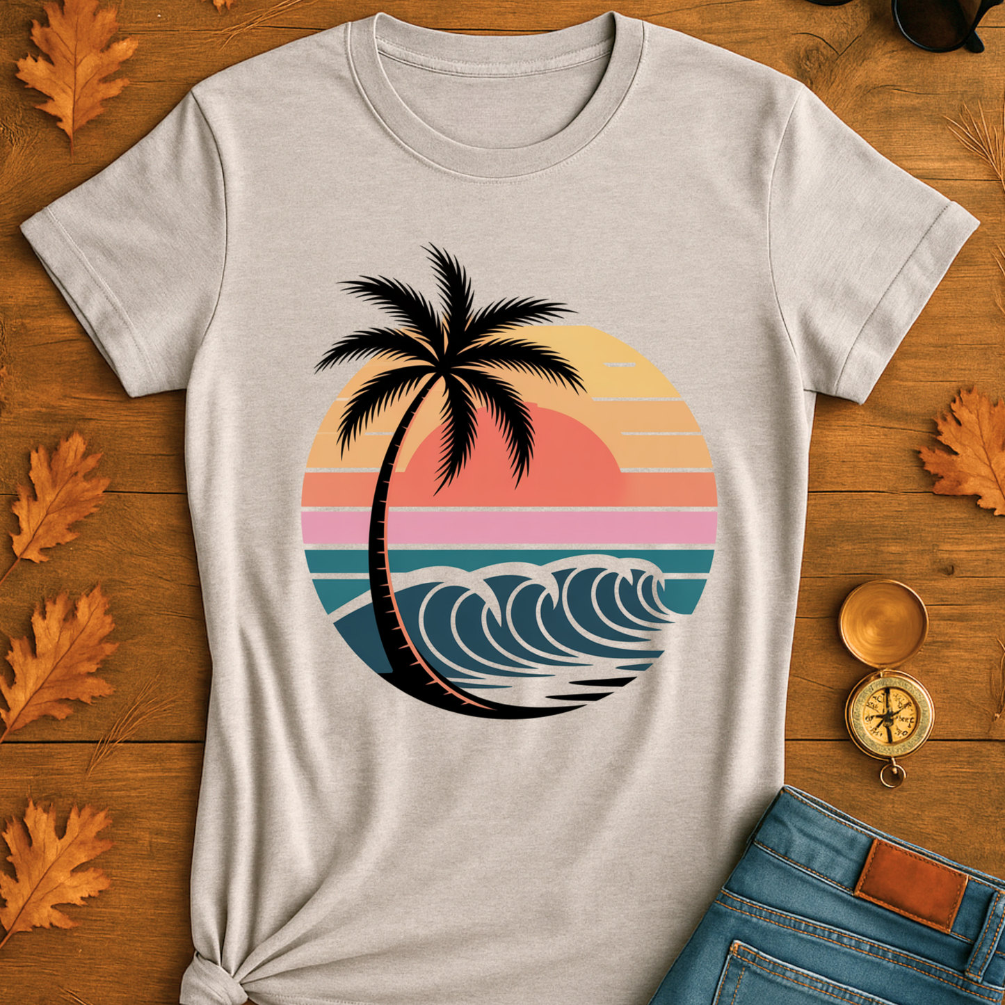 Beach Waves Unisex T-Shirt - Palm Tree Design
