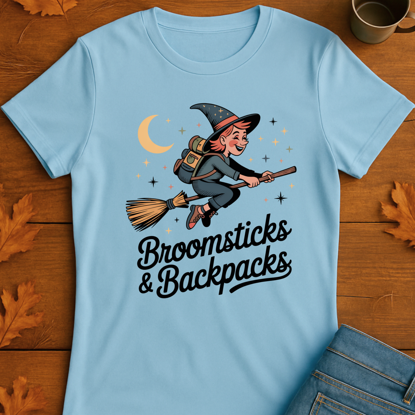 Witchy T-Shirt Broomsticks & Backpacks Funny Retro Design
