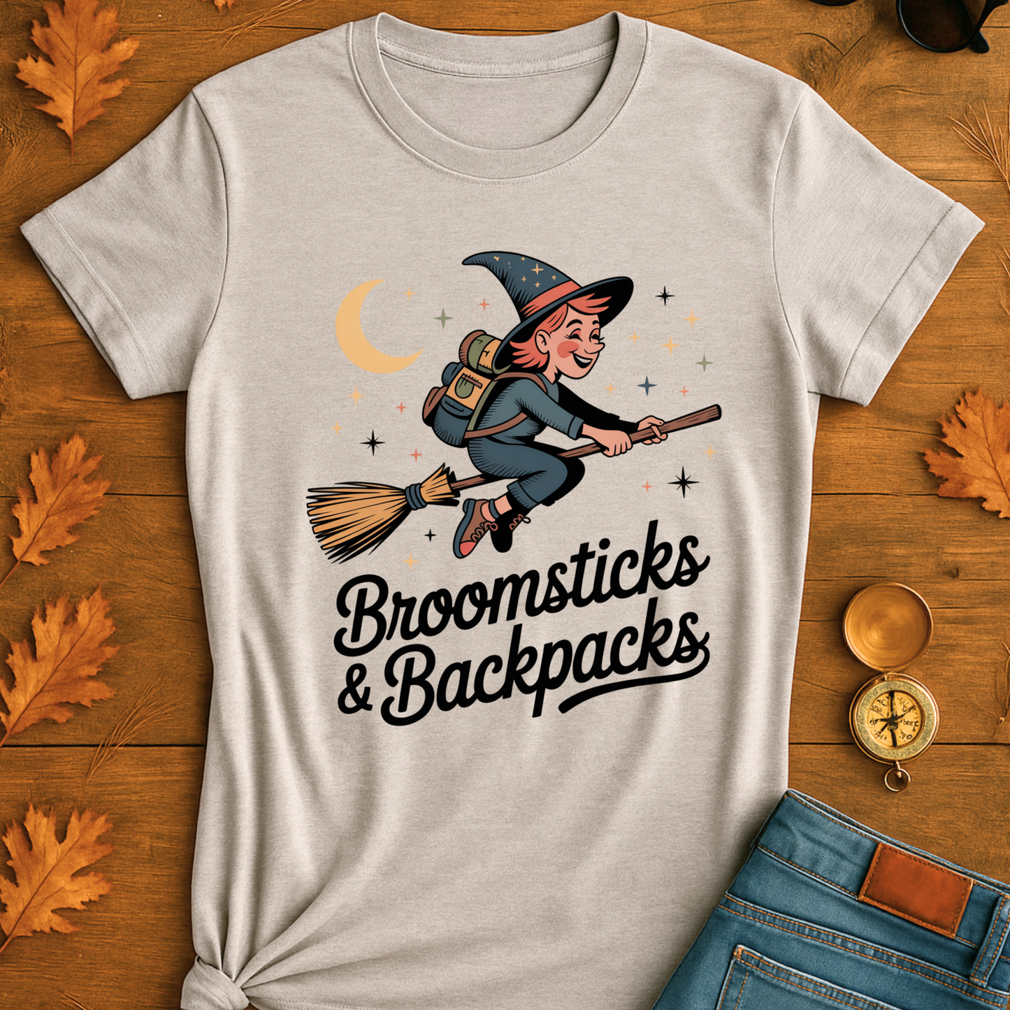 Witchy T-Shirt Broomsticks & Backpacks Funny Retro Design