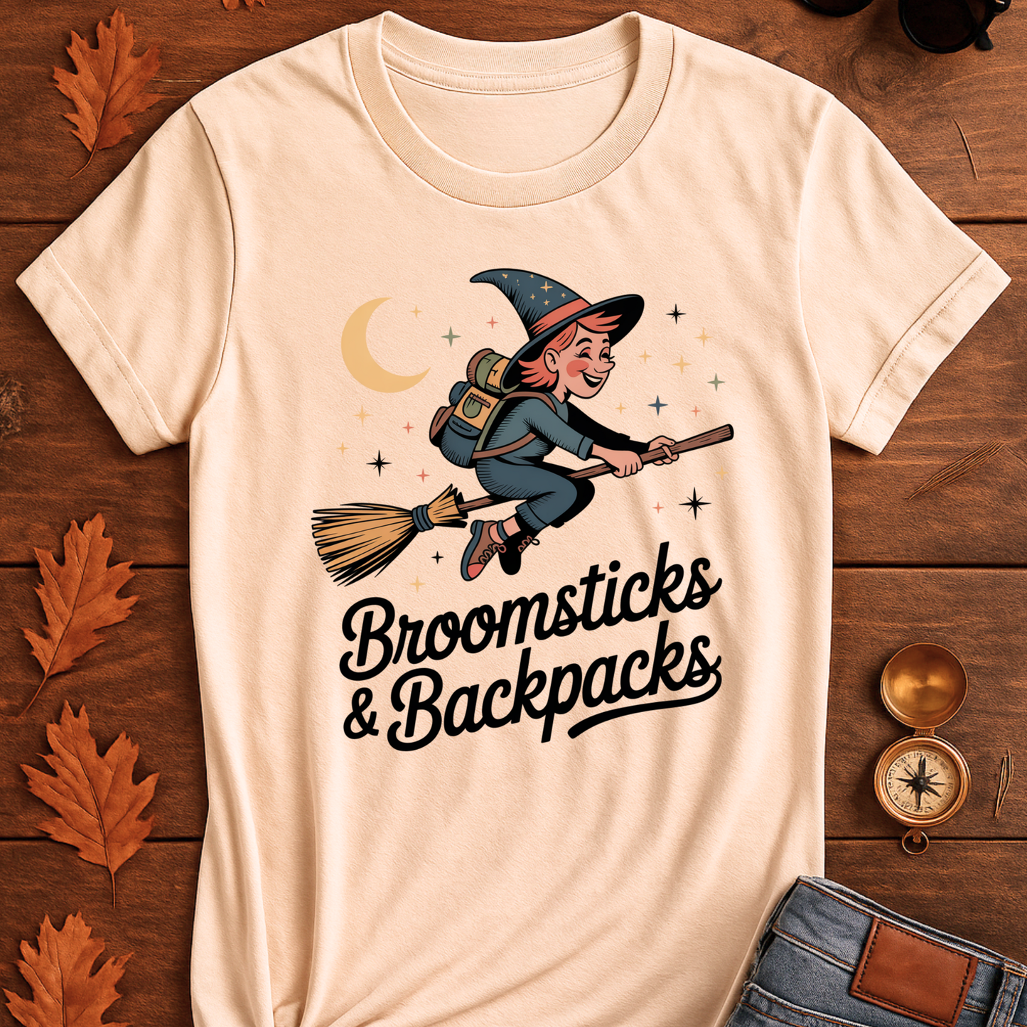 Witchy T-Shirt Broomsticks & Backpacks Funny Retro Design