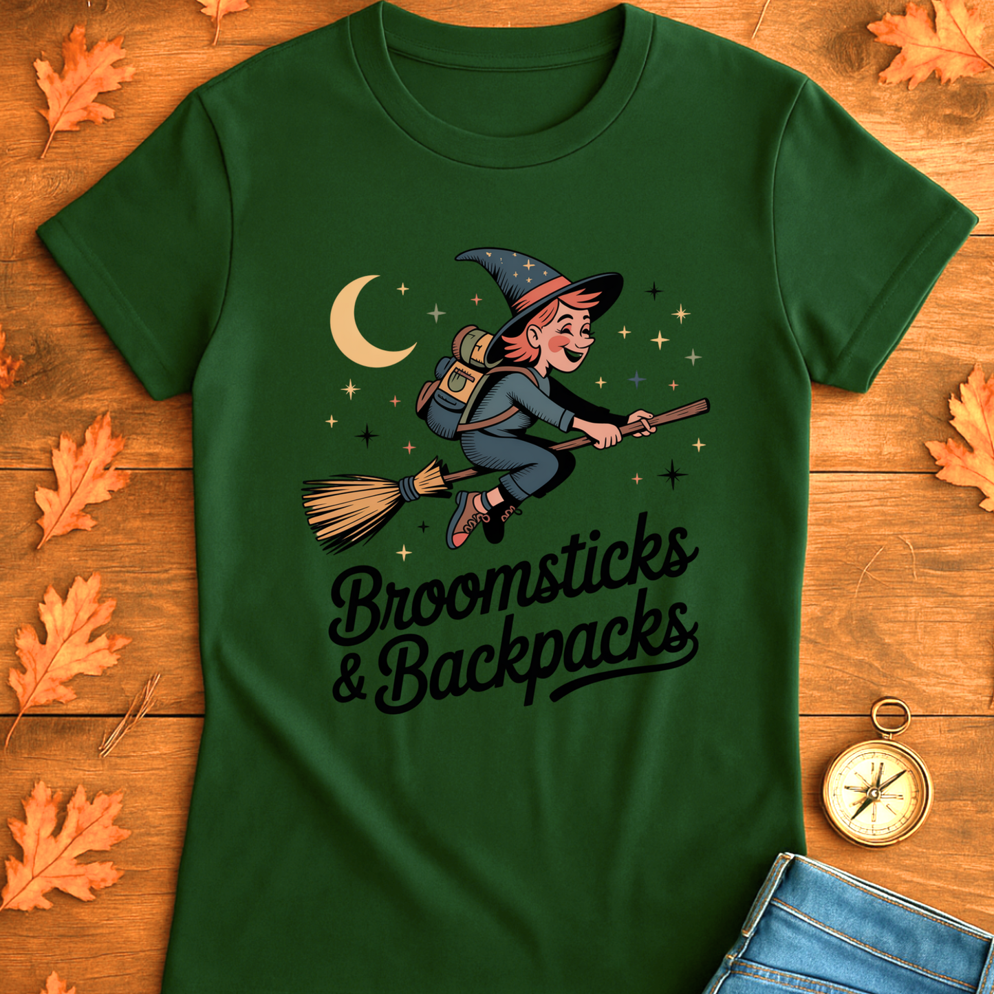 Witchy T-Shirt Broomsticks & Backpacks Funny Retro Design