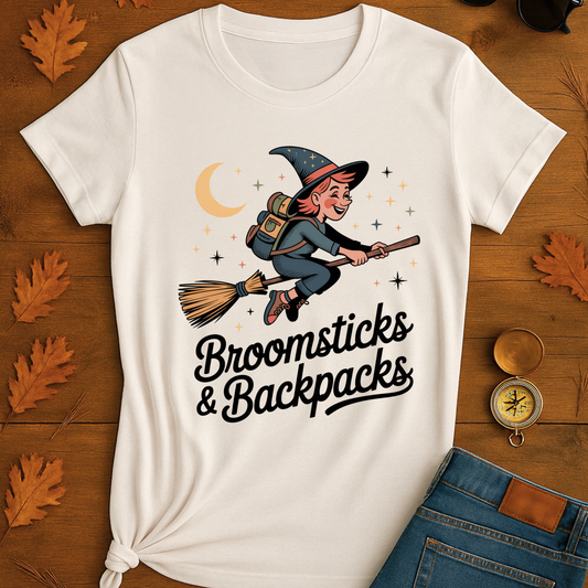 Witchy T-Shirt Broomsticks & Backpacks Funny Retro Design