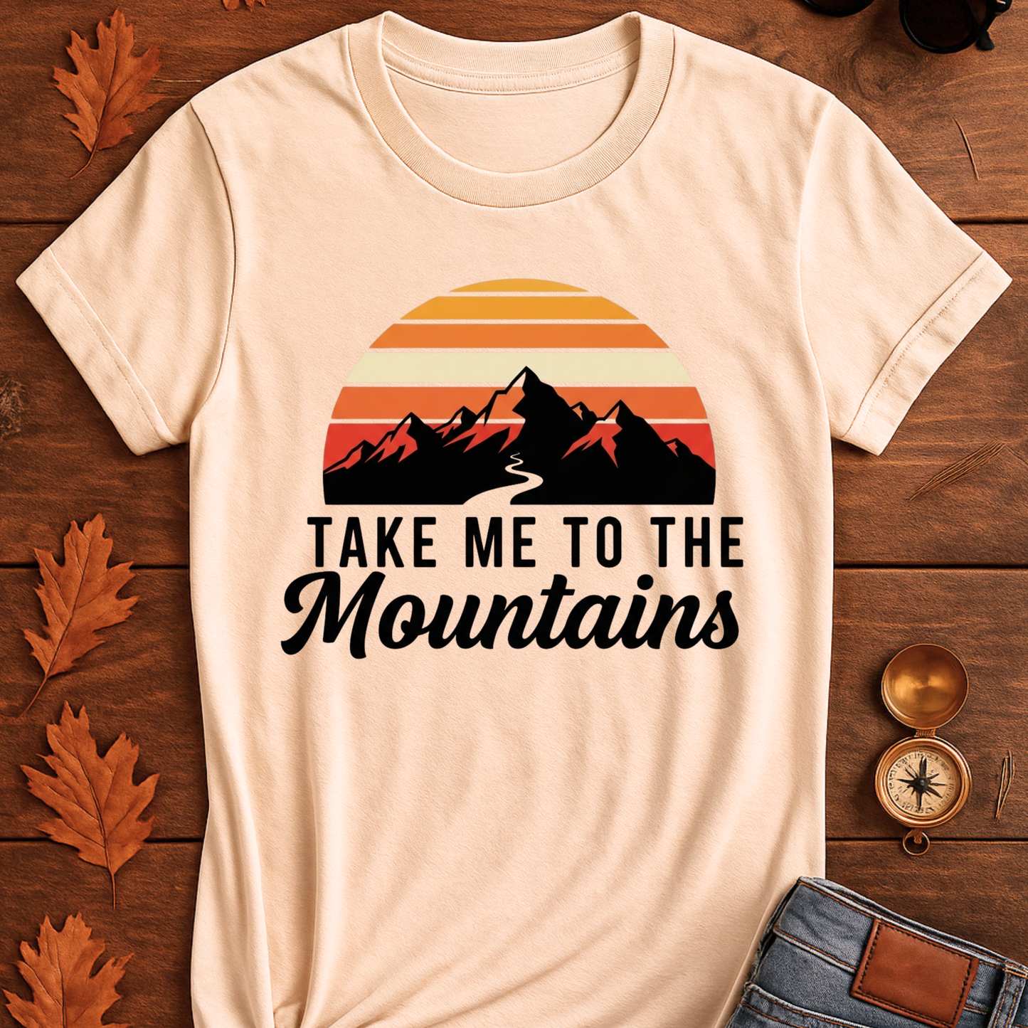 Mountain Peaks Retro Softstyle T-Shirt - 'Take Me to the Mountains' Design