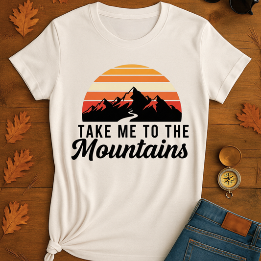 Mountain Peaks Retro Softstyle T-Shirt - 'Take Me to the Mountains' Design