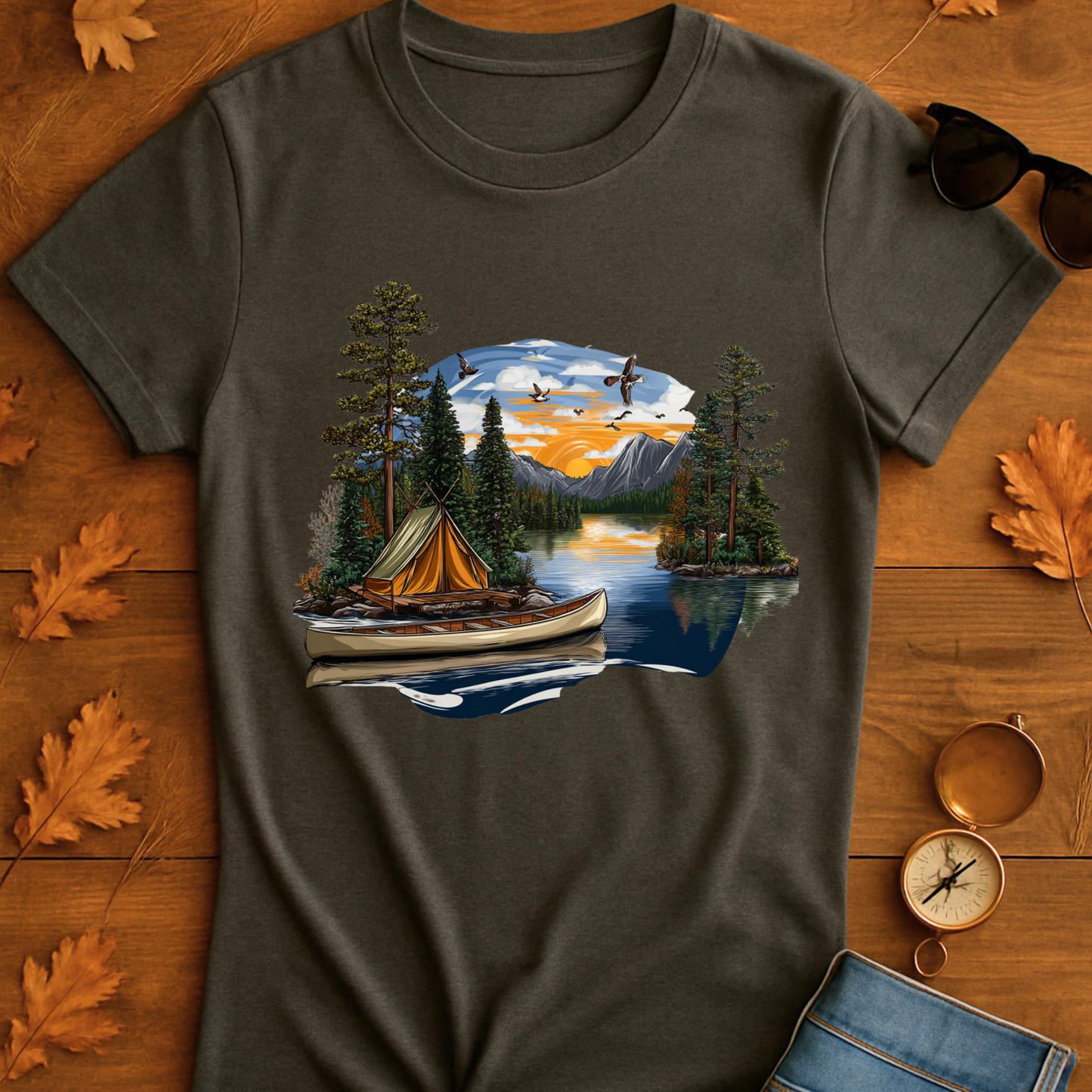 Outdoor Badge Softstyle T-Shirt - Camp Life Forever Retro Sunset Design