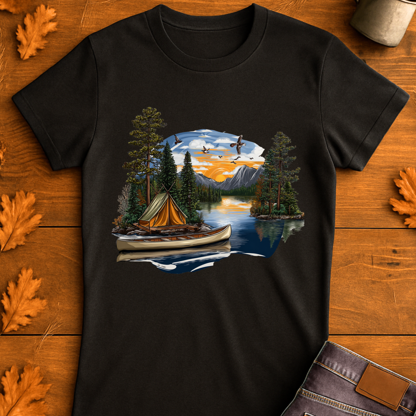 Outdoor Badge Softstyle T-Shirt - Camp Life Forever Retro Sunset Design
