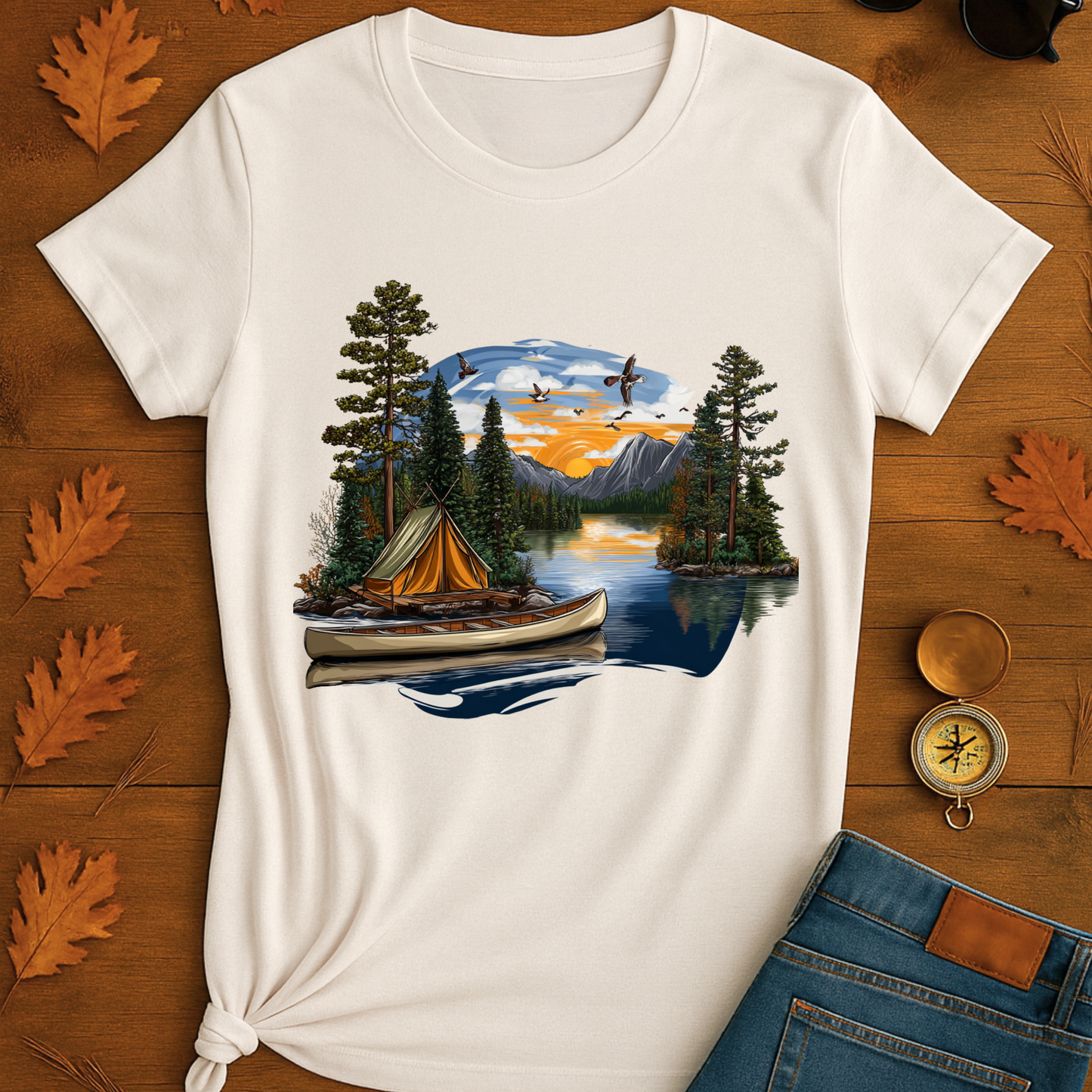 Outdoor Badge Softstyle T-Shirt - Camp Life Forever Retro Sunset Design