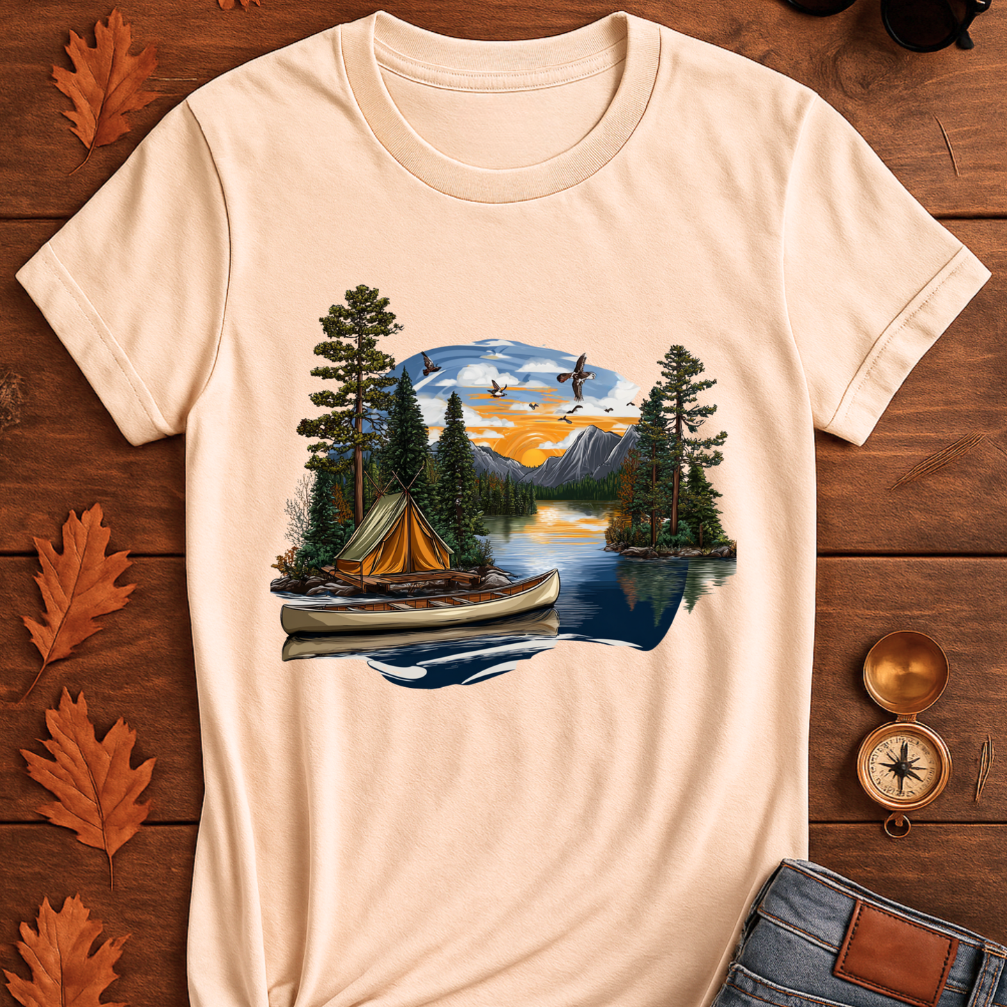 Outdoor Badge Softstyle T-Shirt - Camp Life Forever Retro Sunset Design