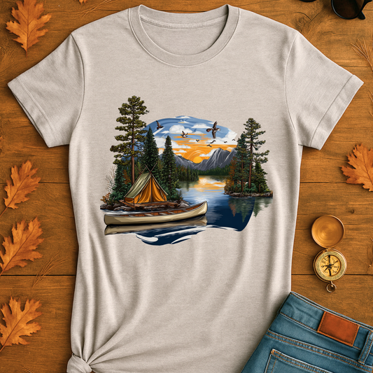 Outdoor Badge Softstyle T-Shirt - Camp Life Forever Retro Sunset Design
