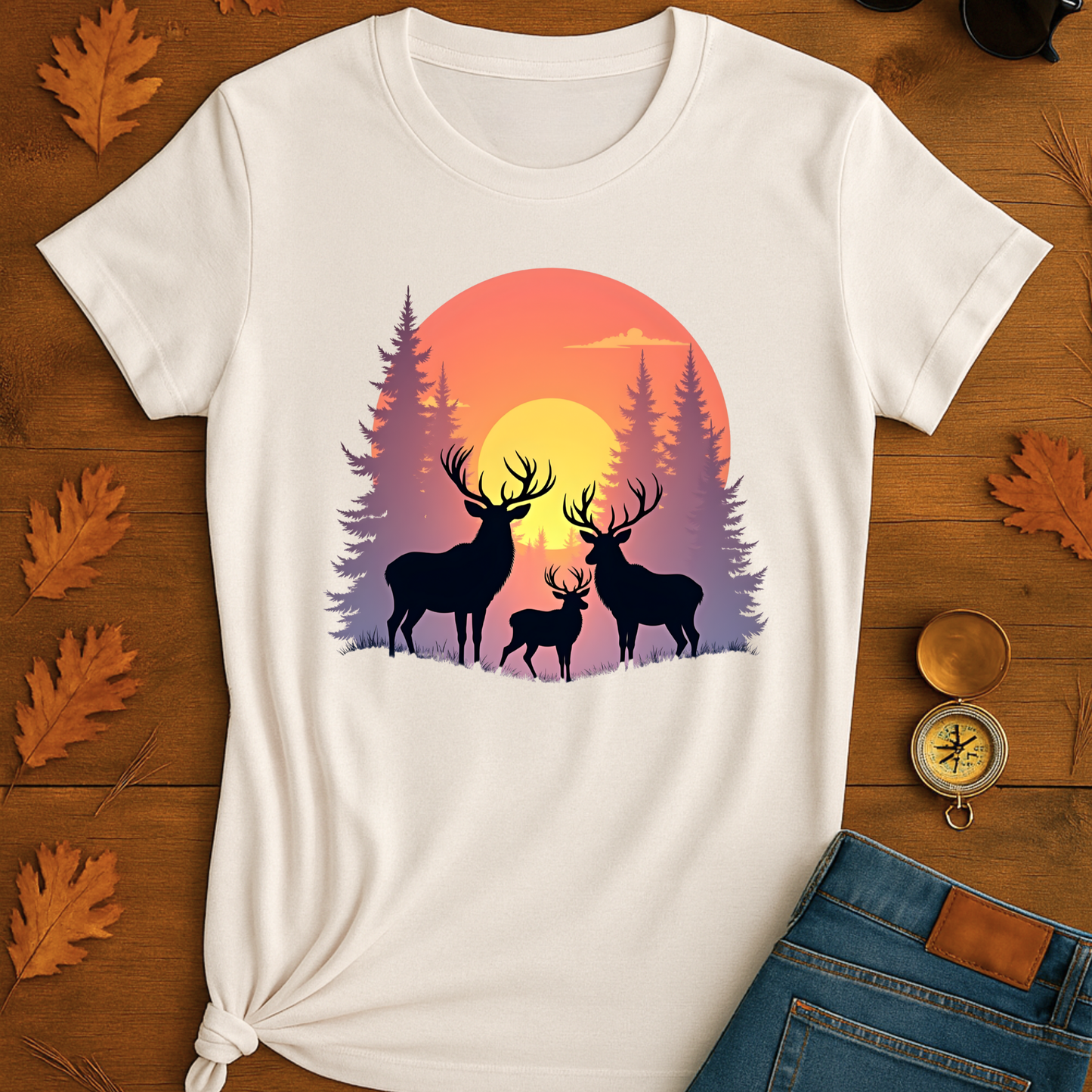 Deer T-Shirt - Wilderness deer in the wild sunset