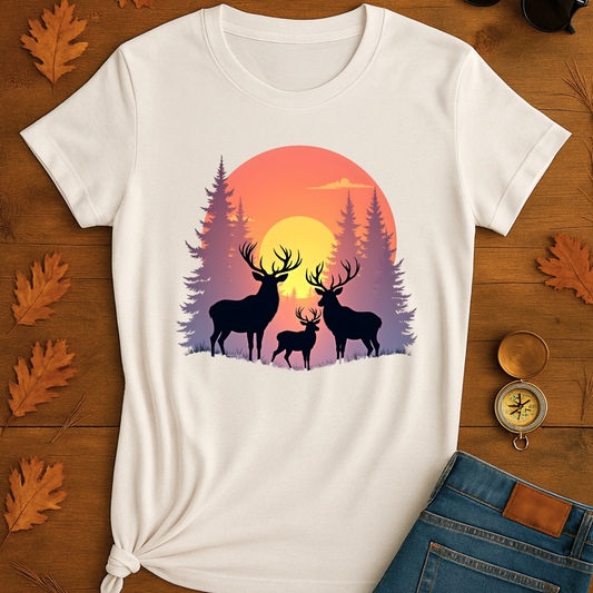 Deer T-Shirt - Wilderness deer in the wild sunset