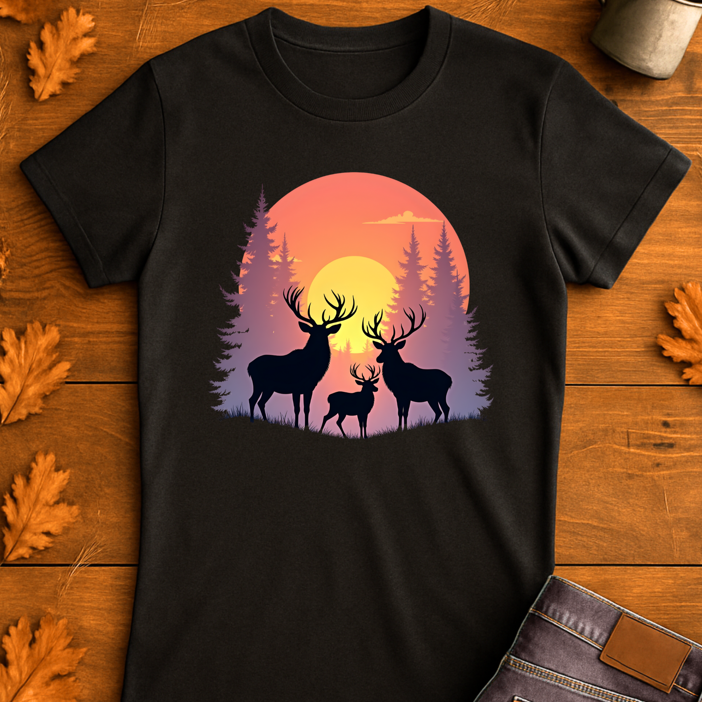 Deer T-Shirt - Wilderness deer in the wild sunset