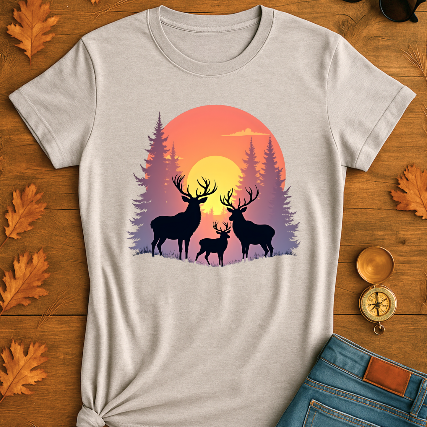 Deer T-Shirt - Wilderness deer in the wild sunset