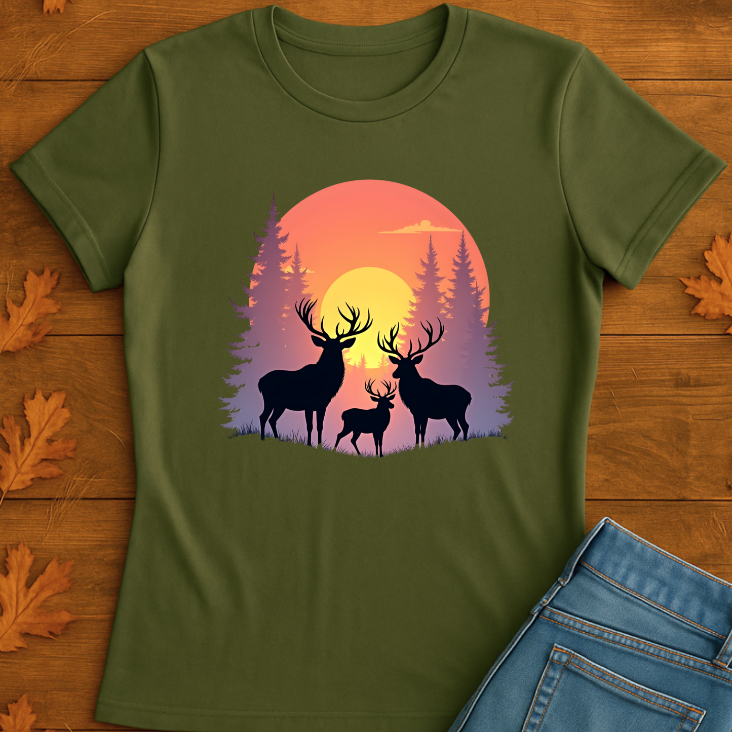 Deer T-Shirt - Wilderness deer in the wild sunset
