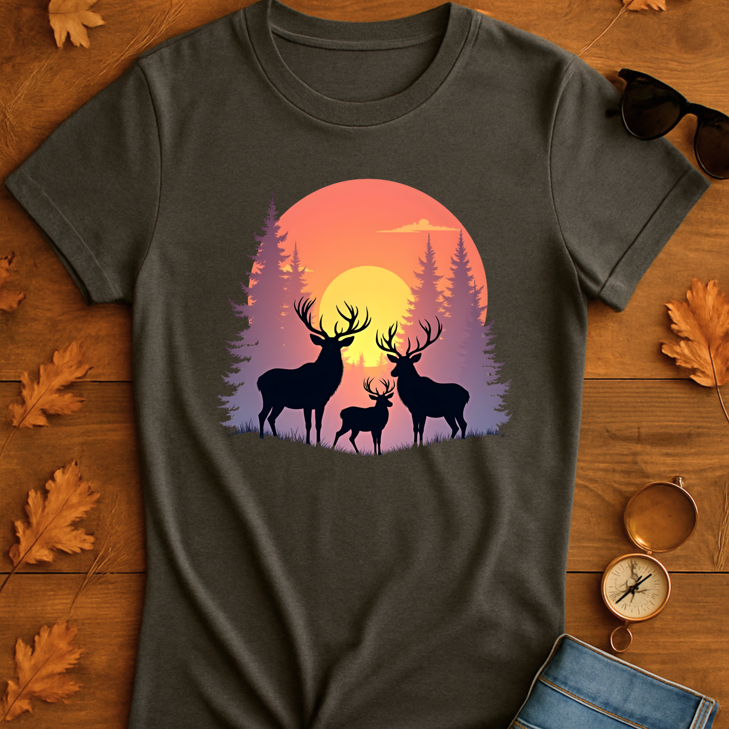 Deer T-Shirt - Wilderness deer in the wild sunset