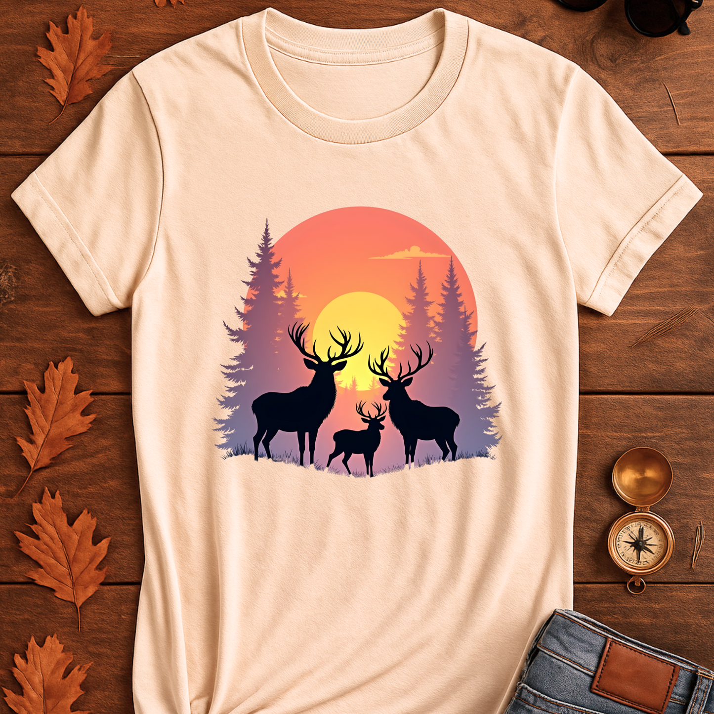 Deer T-Shirt - Wilderness deer in the wild sunset