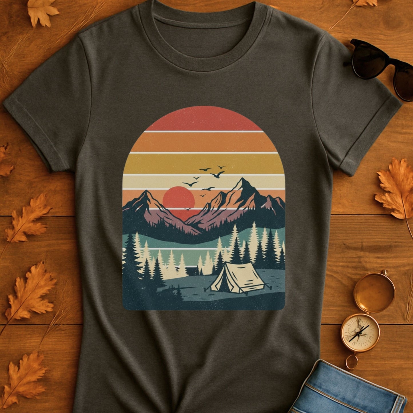 Vintage Camping Pine Trees Softstyle T-Shirt